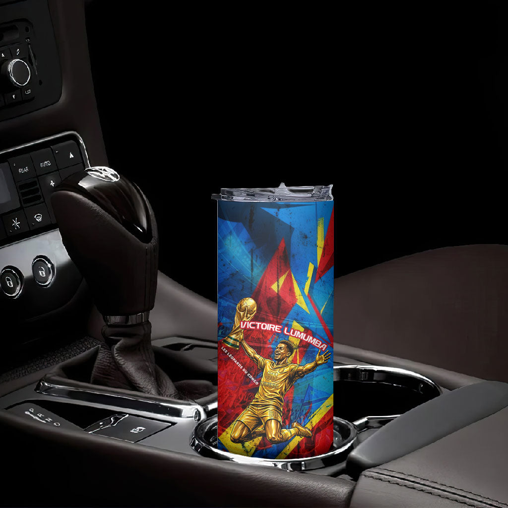 DR Congo Patrice Lumumba Football Victory Skinny Tumbler African Pride Leopard And Flag