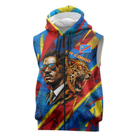 DR Congo Patrice Lumumba Football Victory Sleeveless Zip Hoodie African Pride Leopard And Flag