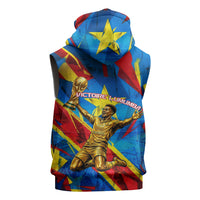 DR Congo Patrice Lumumba Football Victory Sleeveless Zip Hoodie African Pride Leopard And Flag