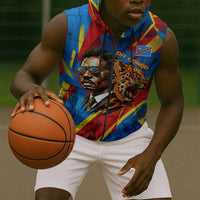 DR Congo Patrice Lumumba Football Victory Sleeveless Zip Hoodie African Pride Leopard And Flag