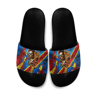 DR Congo Patrice Lumumba Football Victory Slide Sandals African Pride Leopard And Flag