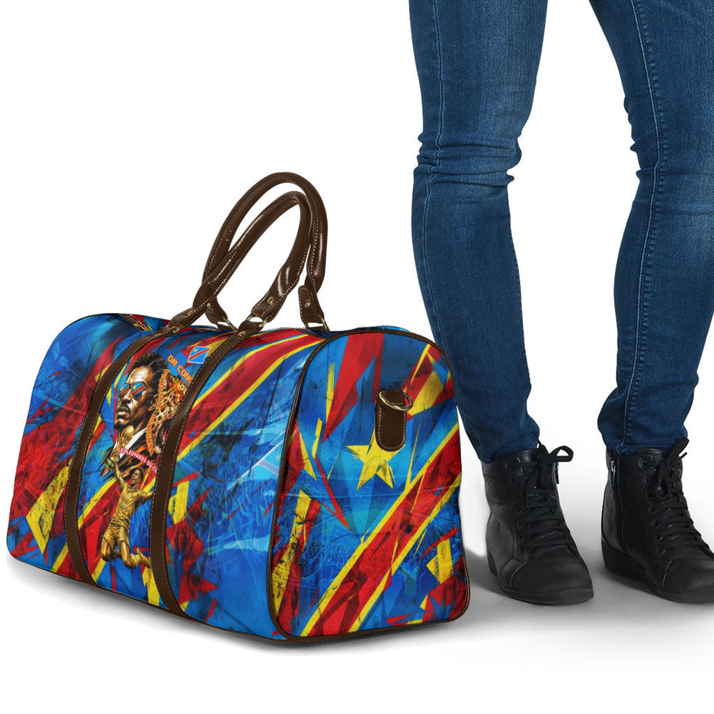 DR Congo Patrice Lumumba Football Victory Travel Bag African Pride Leopard And Flag