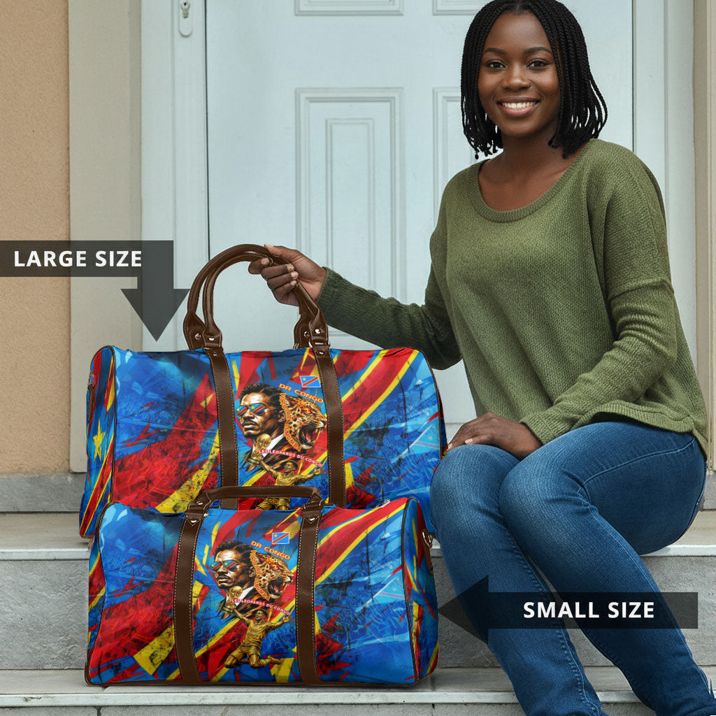 DR Congo Patrice Lumumba Football Victory Travel Bag African Pride Leopard And Flag