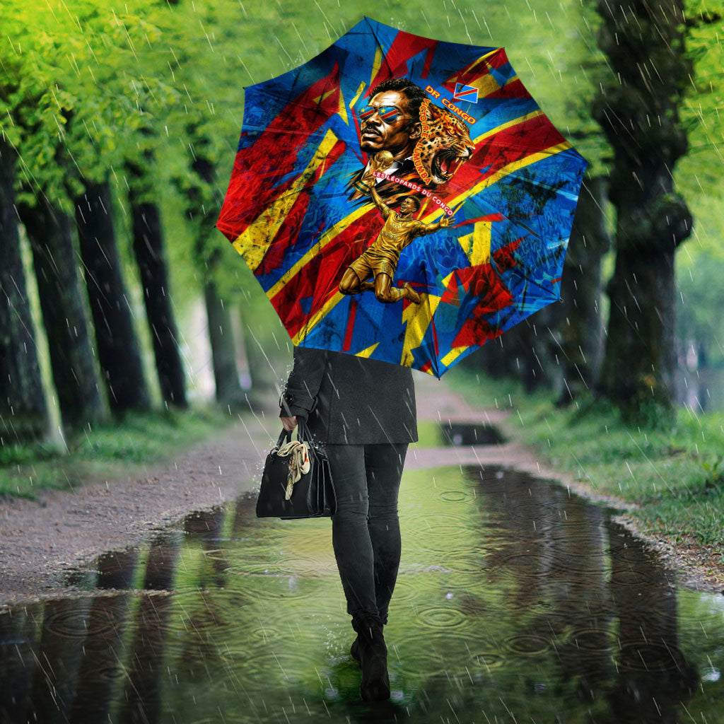 DR Congo Patrice Lumumba Football Victory Umbrella African Pride Leopard And Flag