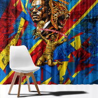DR Congo Patrice Lumumba Football Victory Window Curtain African Pride Leopard And Flag