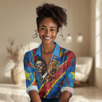 DR Congo Patrice Lumumba Football Victory Women Casual Shirt African Pride Leopard And Flag