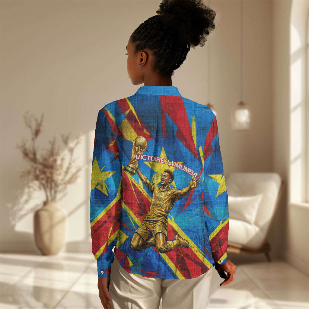 DR Congo Patrice Lumumba Football Victory Women Casual Shirt African Pride Leopard And Flag