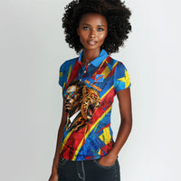 DR Congo Patrice Lumumba Football Victory Women Polo Shirt African Pride Leopard And Flag