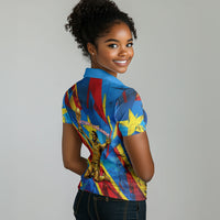 DR Congo Patrice Lumumba Football Victory Women Polo Shirt African Pride Leopard And Flag