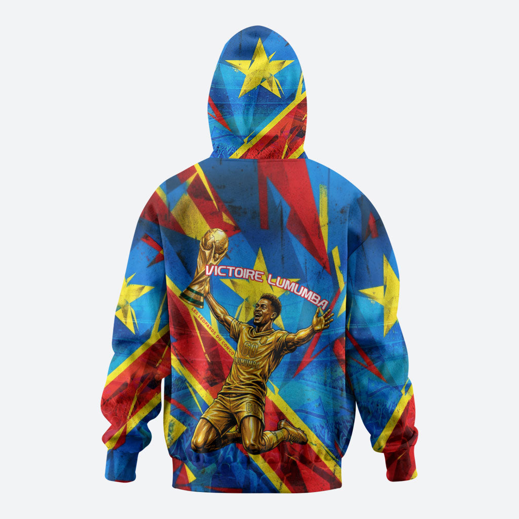 DR Congo Patrice Lumumba Football Victory Zip Hoodie African Pride Leopard And Flag