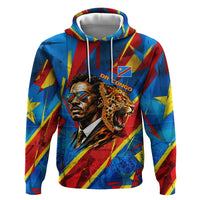 DR Congo Patrice Lumumba Football Victory Zip Hoodie African Pride Leopard And Flag