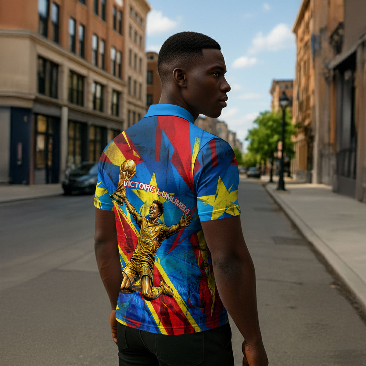 DR Congo Patrice Lumumba Football Victory Zipper Polo Shirt African Pride Leopard And Flag