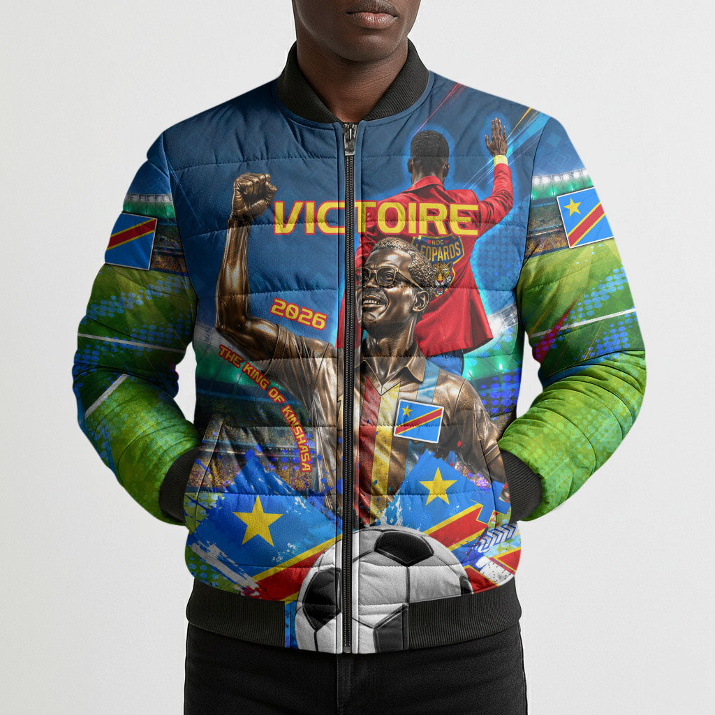 DR Congo Patrice Lumumba Bomber Puffer Jacket Kinshasa Stadium Flag - King Of Kinshasa Football