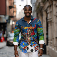 DR Congo Patrice Lumumba Long Sleeve Button Shirt Kinshasa Stadium Flag - King Of Kinshasa Football
