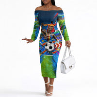 DR Congo Patrice Lumumba Off The Shoulder Long Sleeve Dress Kinshasa Stadium Flag - King Of Kinshasa Football