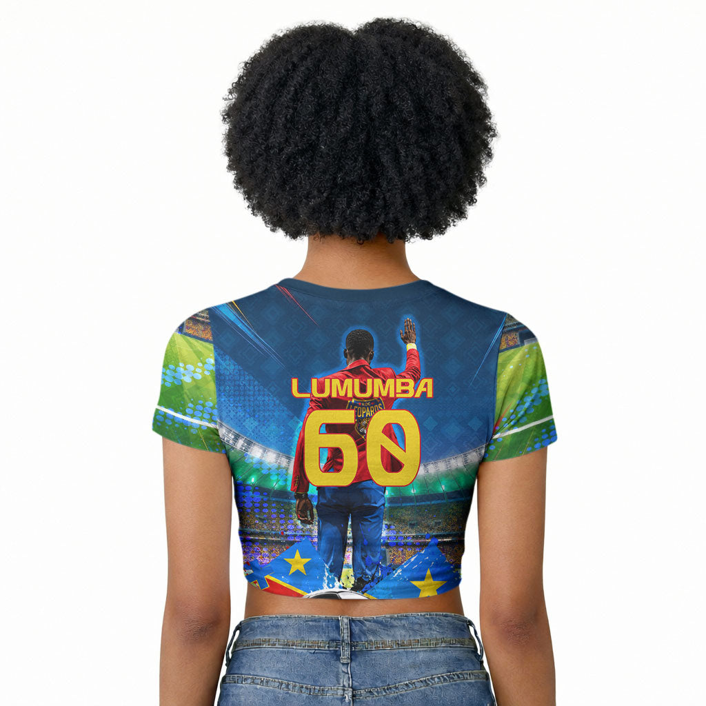 DR Congo Patrice Lumumba Raglan Cropped T shirt Kinshasa Stadium Flag - King Of Kinshasa Football