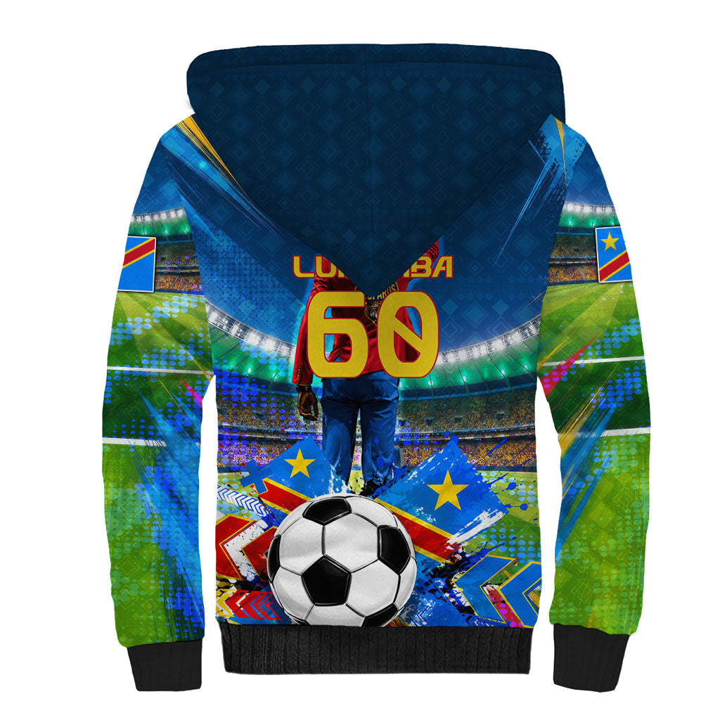 DR Congo Patrice Lumumba Sherpa Hoodie Kinshasa Stadium Flag - King Of Kinshasa Football