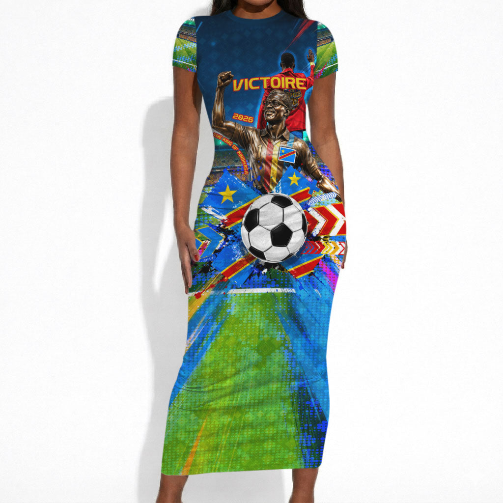 DR Congo Patrice Lumumba Short Sleeve Bodycon Dress Kinshasa Stadium Flag - King Of Kinshasa Football