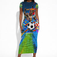 DR Congo Patrice Lumumba Short Sleeve Bodycon Dress Kinshasa Stadium Flag - King Of Kinshasa Football