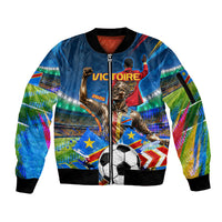 DR Congo Patrice Lumumba Sleeve Zip Bomber Jacket Kinshasa Stadium Flag - King Of Kinshasa Football