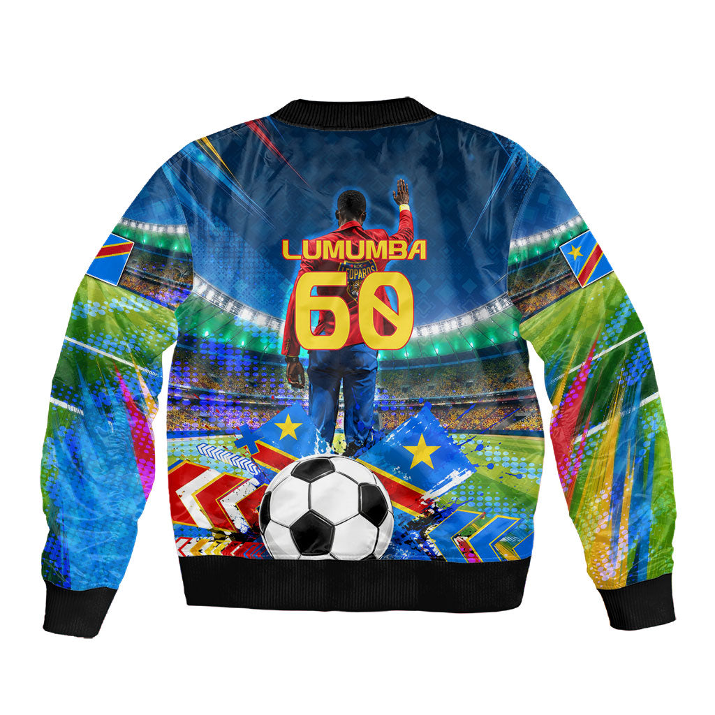 DR Congo Patrice Lumumba Sleeve Zip Bomber Jacket Kinshasa Stadium Flag - King Of Kinshasa Football