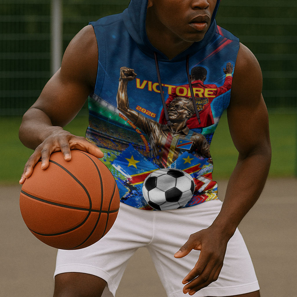 DR Congo Patrice Lumumba Sleeveless Hoodie Kinshasa Stadium Flag - King Of Kinshasa Football