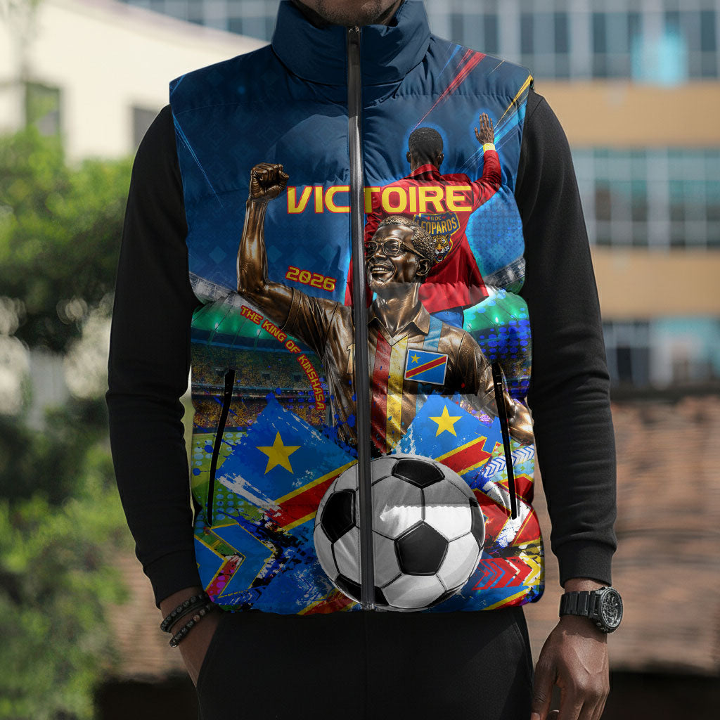 DR Congo Patrice Lumumba Sleeveless Puffer Jacket Kinshasa Stadium Flag - King Of Kinshasa Football
