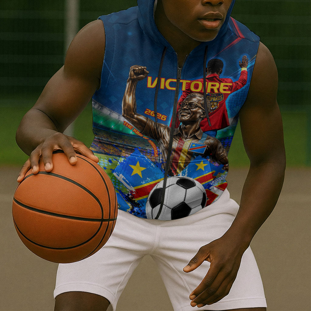 DR Congo Patrice Lumumba Sleeveless Zip Hoodie Kinshasa Stadium Flag - King Of Kinshasa Football
