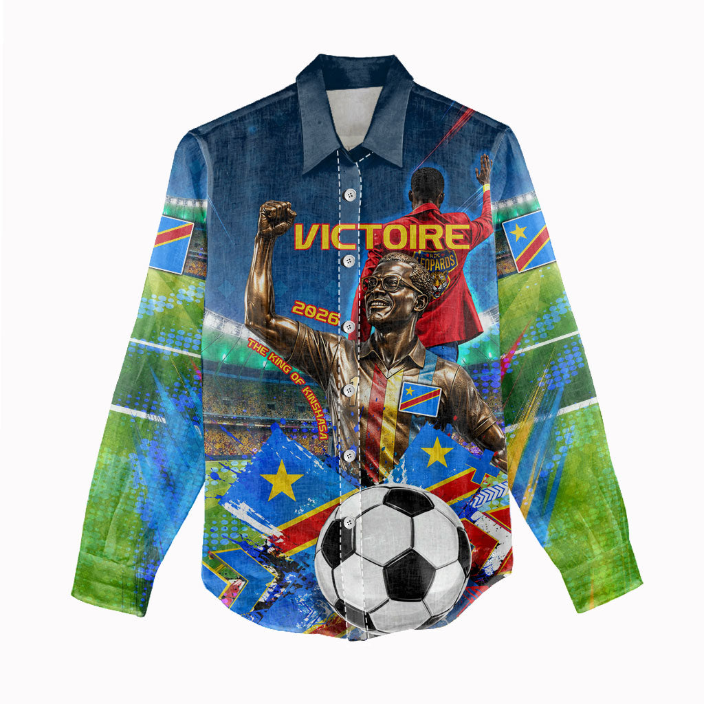 DR Congo Patrice Lumumba Women Casual Shirt Kinshasa Stadium Flag - King Of Kinshasa Football