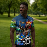 DR Congo Patrice Lumumba Zipper Polo Shirt Kinshasa Stadium Flag - King Of Kinshasa Football