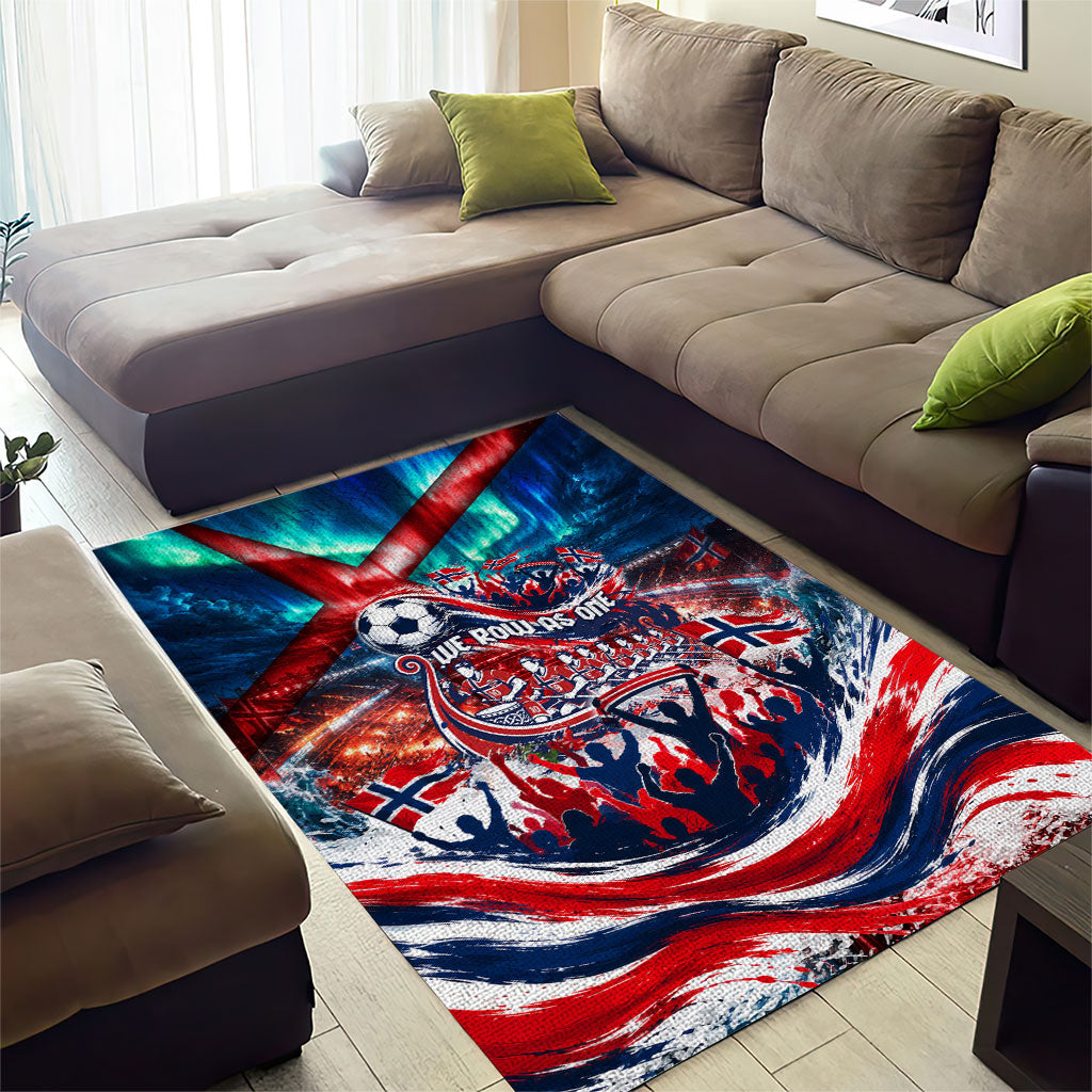 Norway Football Viking Row Area Rug Viking Shield Aurora Borealis Dynamic Art