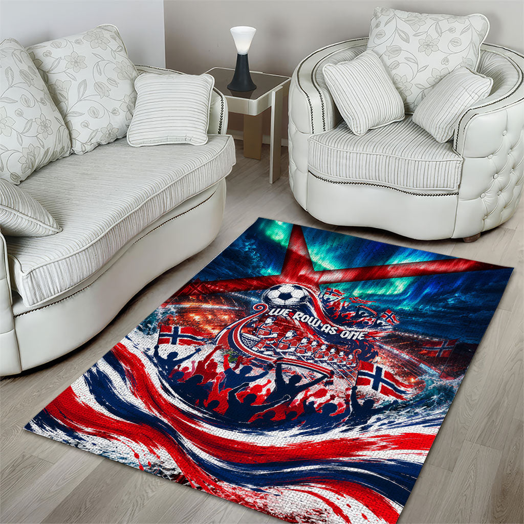 Norway Football Viking Row Area Rug Viking Shield Aurora Borealis Dynamic Art