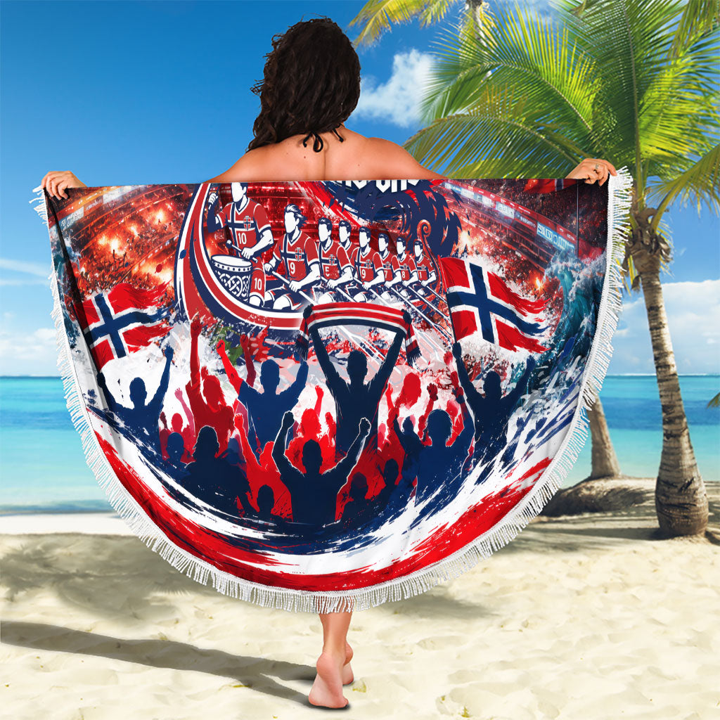 Norway Football Viking Row Beach Blanket Viking Shield Aurora Borealis Dynamic Art