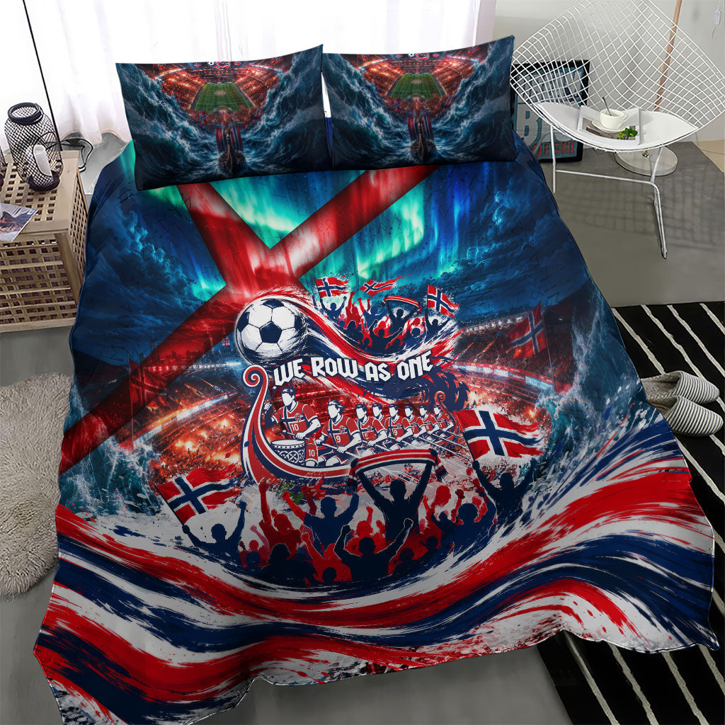 Norway Football Viking Row Bedding Set Viking Shield Aurora Borealis Dynamic Art