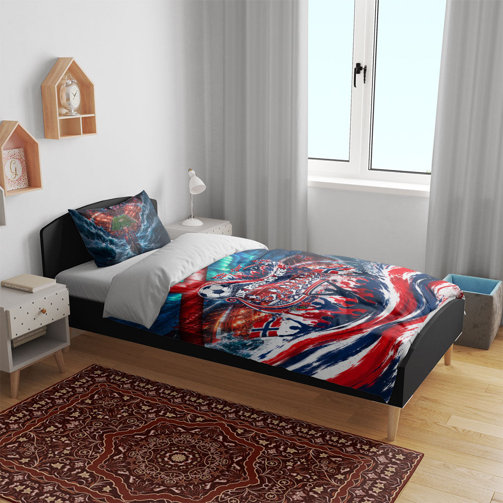 Norway Football Viking Row Bedding Set Viking Shield Aurora Borealis Dynamic Art