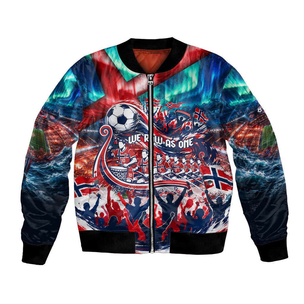 Norway Football Viking Row Bomber Jacket Viking Shield Aurora Borealis Dynamic Art