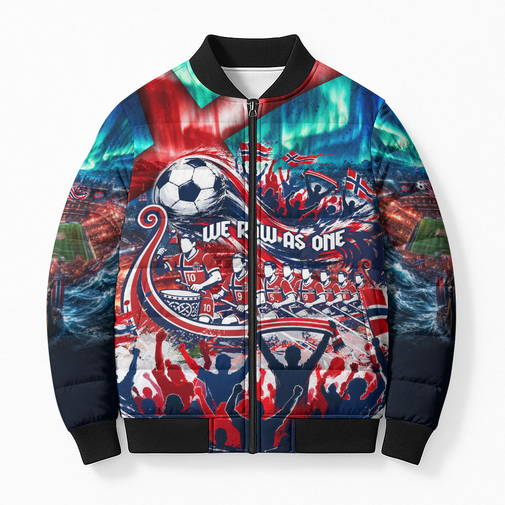 Norway Football Viking Row Bomber Puffer Jacket Viking Shield Aurora Borealis Dynamic Art