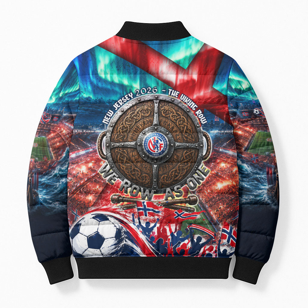 Norway Football Viking Row Bomber Puffer Jacket Viking Shield Aurora Borealis Dynamic Art