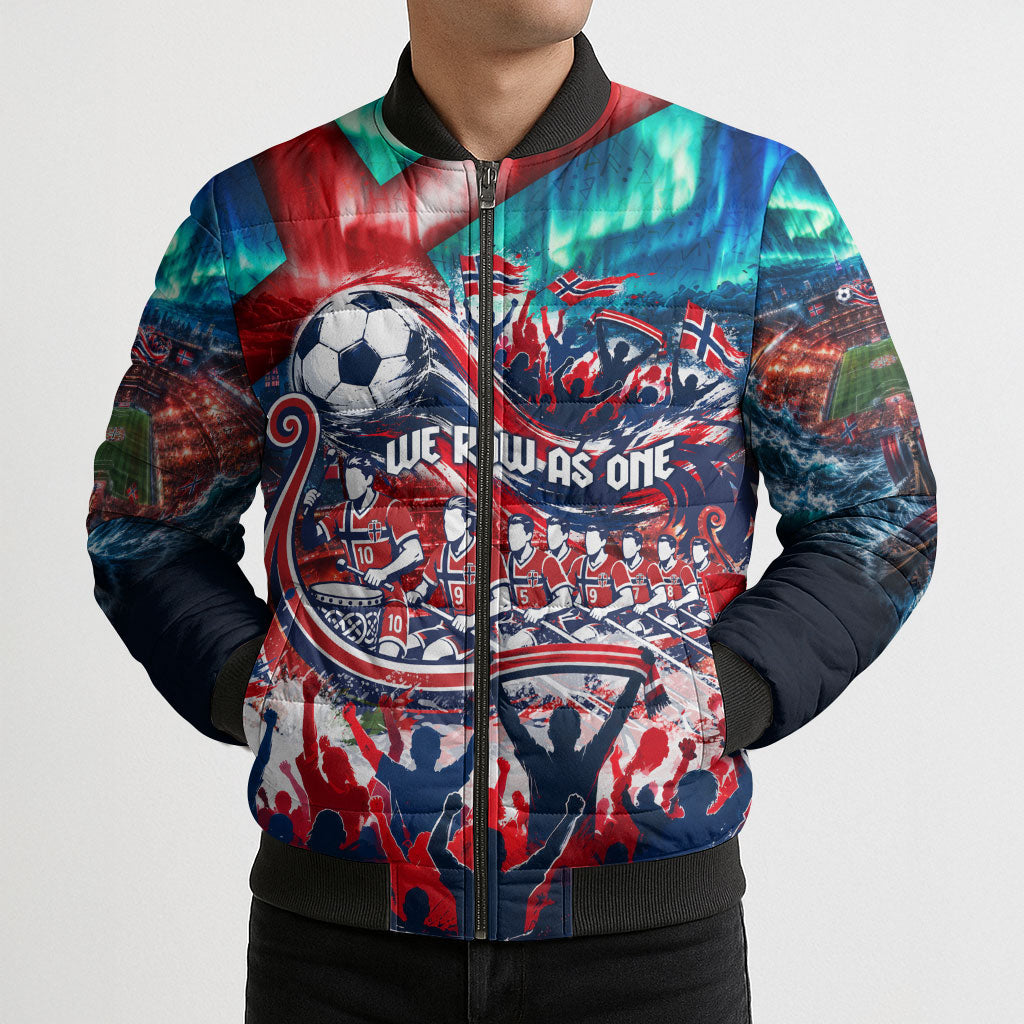 Norway Football Viking Row Bomber Puffer Jacket Viking Shield Aurora Borealis Dynamic Art