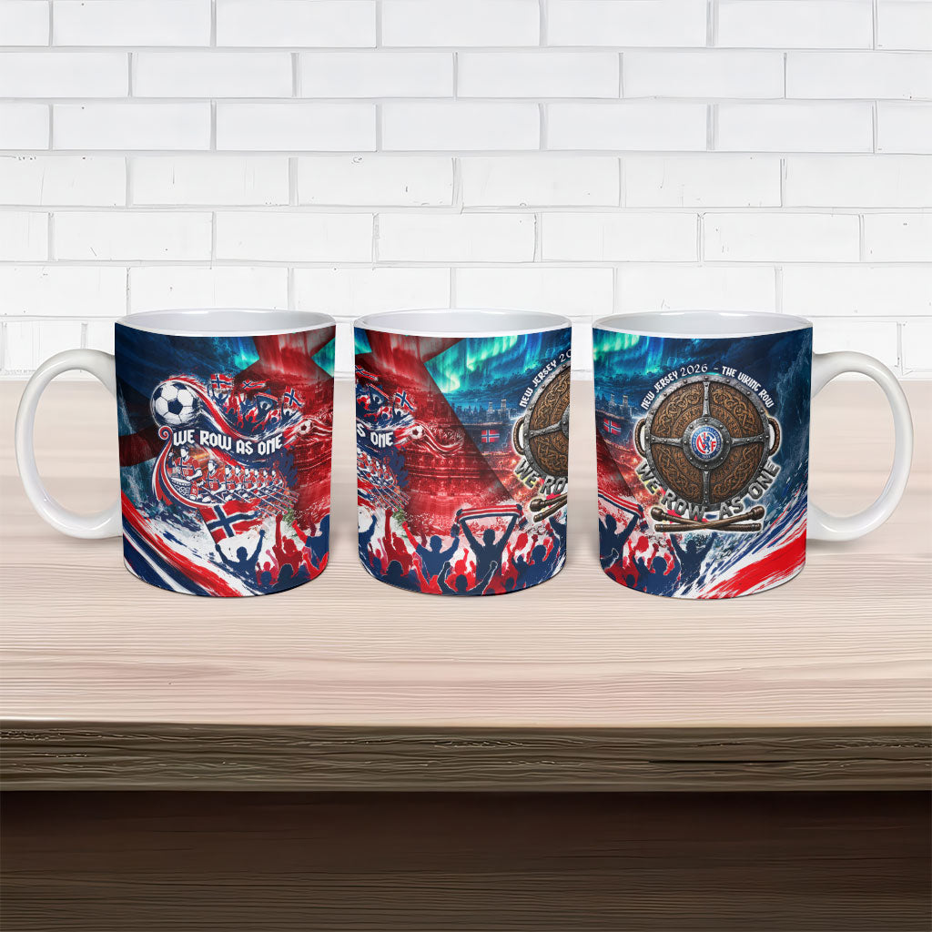 Norway Football Viking Row Ceramic Mug Viking Shield Aurora Borealis Dynamic Art