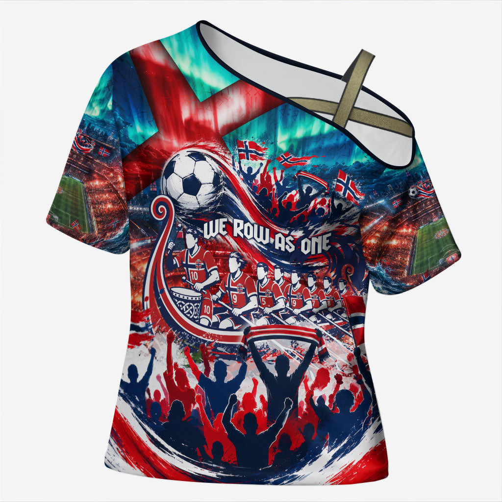 Norway Football Viking Row Cross Shoulder Shirt Viking Shield Aurora Borealis Dynamic Art