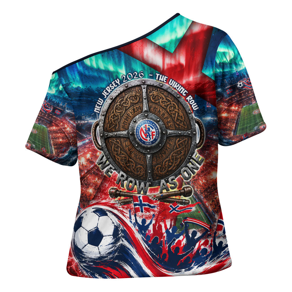 Norway Football Viking Row Cross Shoulder Shirt Viking Shield Aurora Borealis Dynamic Art