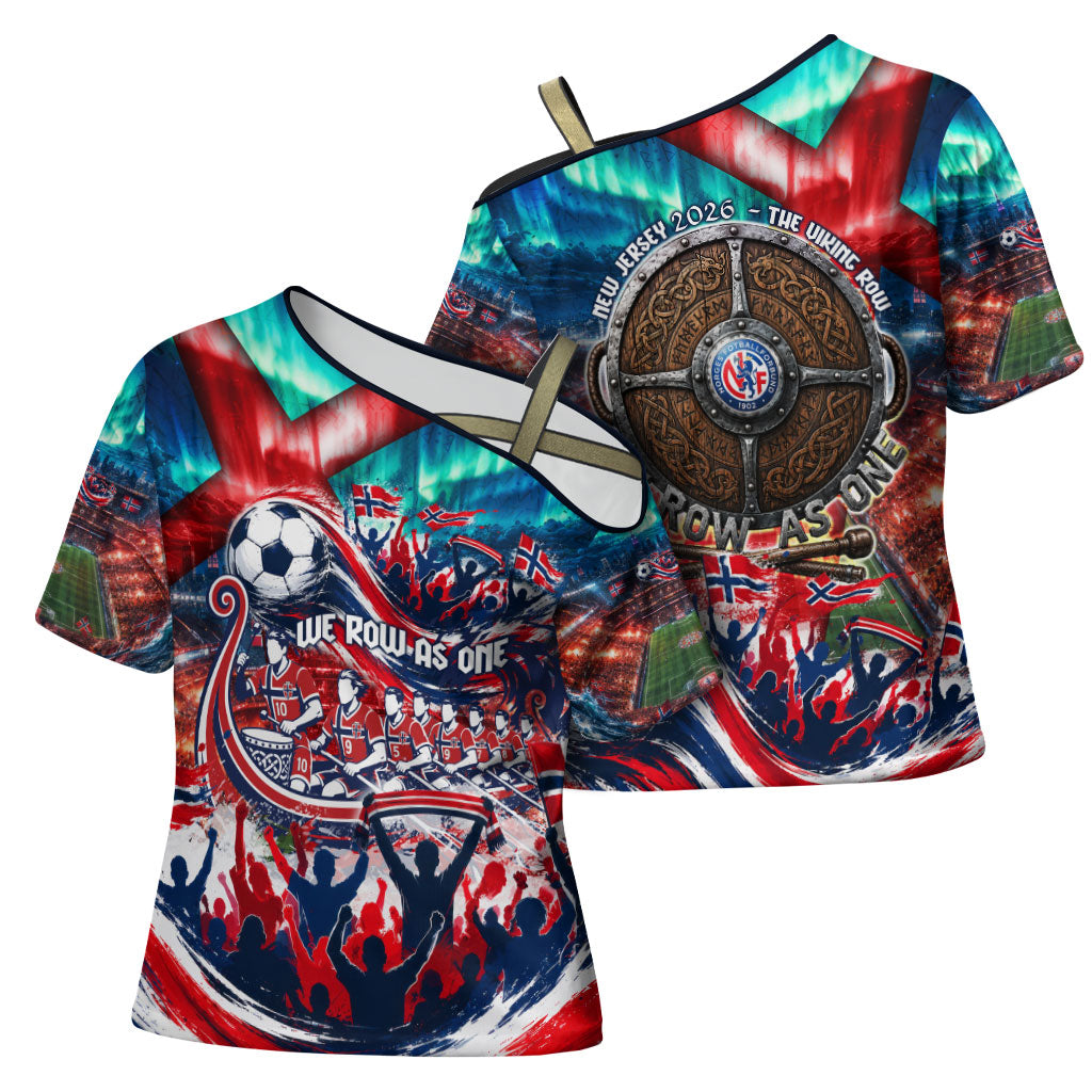 Norway Football Viking Row Cross Shoulder Shirt Viking Shield Aurora Borealis Dynamic Art