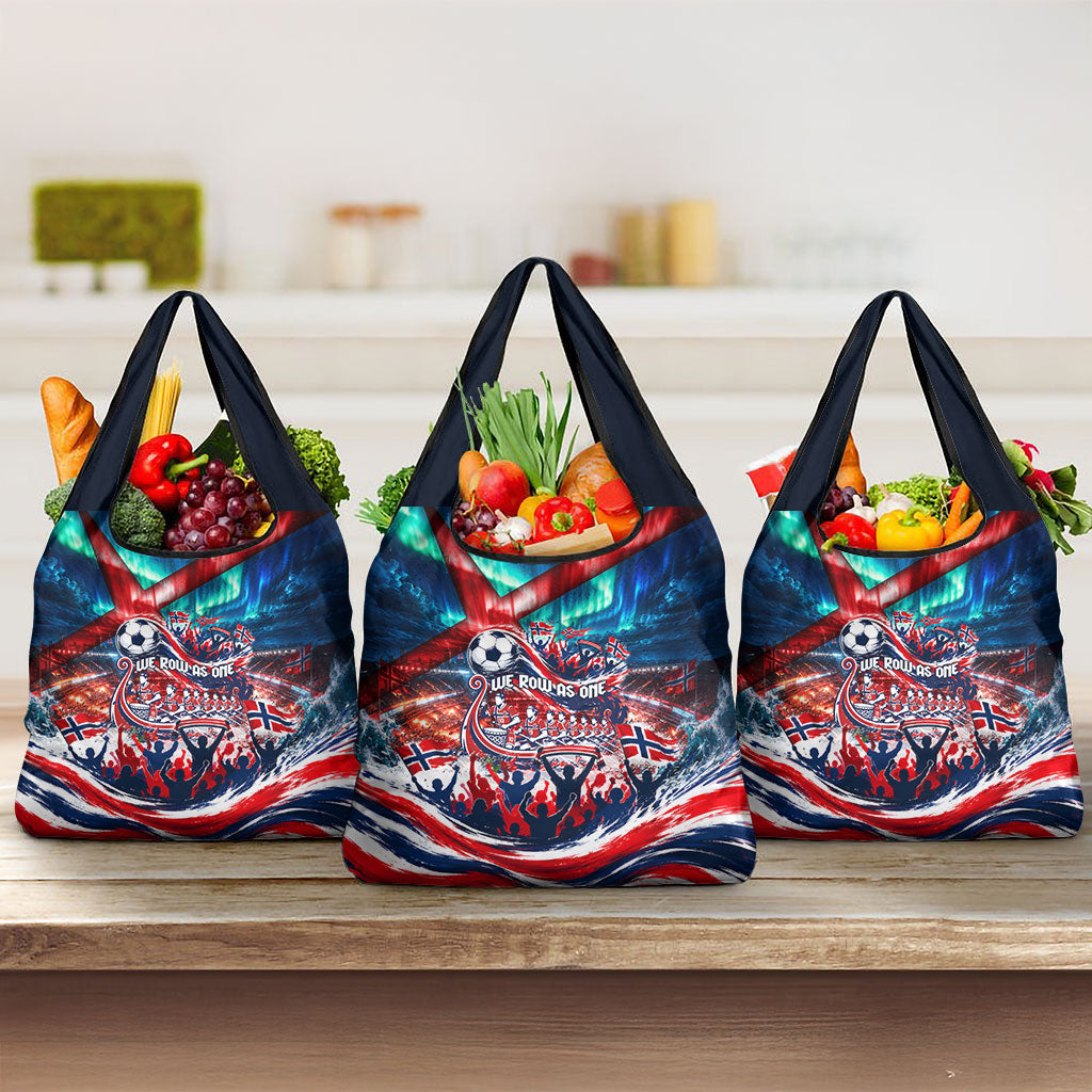 Norway Football Viking Row Grocery Bag Viking Shield Aurora Borealis Dynamic Art
