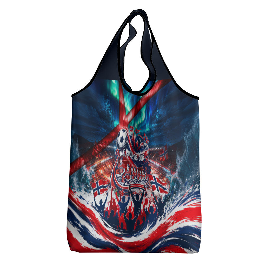 Norway Football Viking Row Grocery Bag Viking Shield Aurora Borealis Dynamic Art