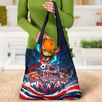 Norway Football Viking Row Grocery Bag Viking Shield Aurora Borealis Dynamic Art