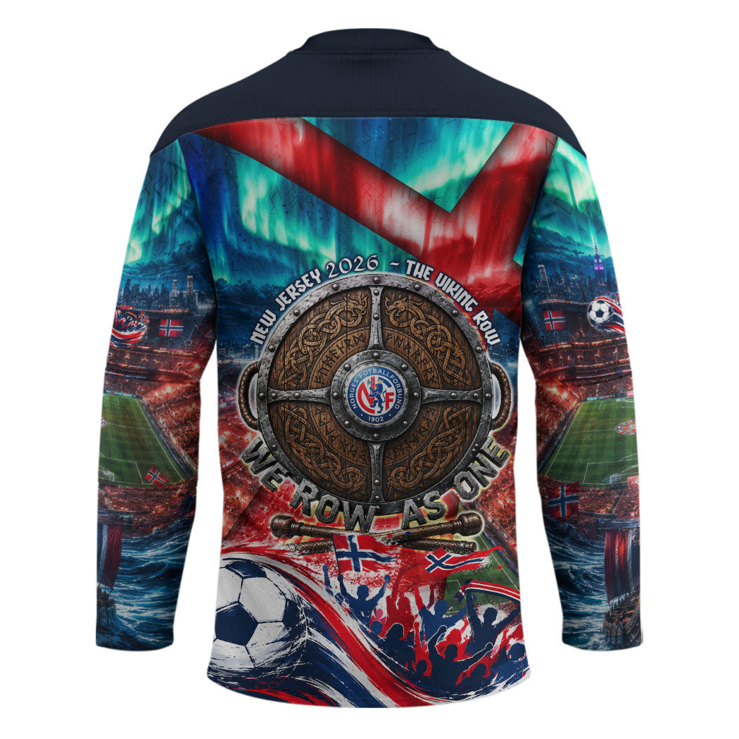 Norway Football Viking Row Hockey Jersey Viking Shield Aurora Borealis Dynamic Art