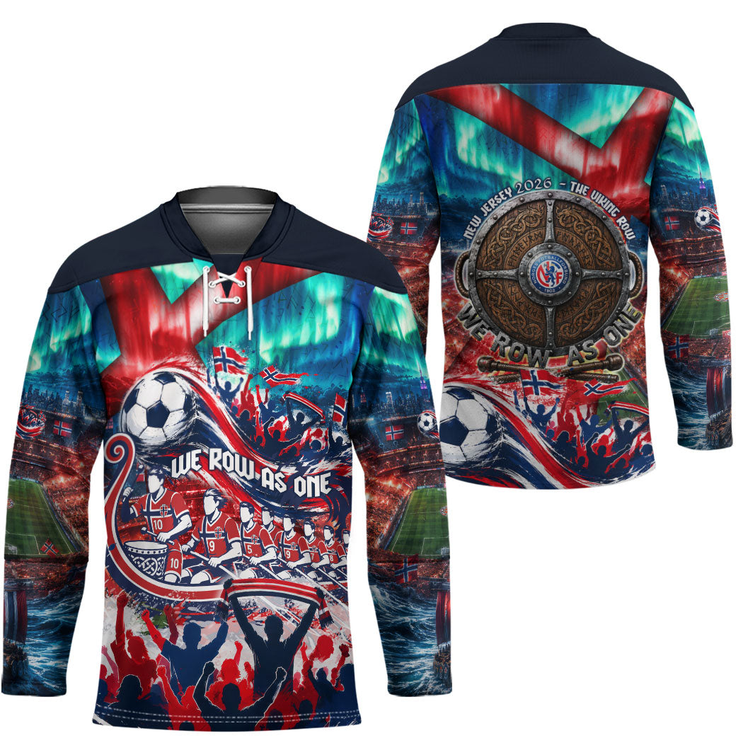 Norway Football Viking Row Hockey Jersey Viking Shield Aurora Borealis Dynamic Art