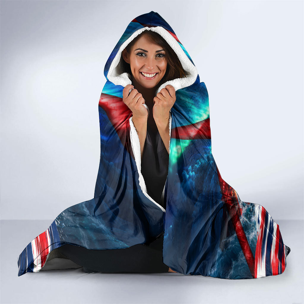 Norway Football Viking Row Hooded Blanket Viking Shield Aurora Borealis Dynamic Art