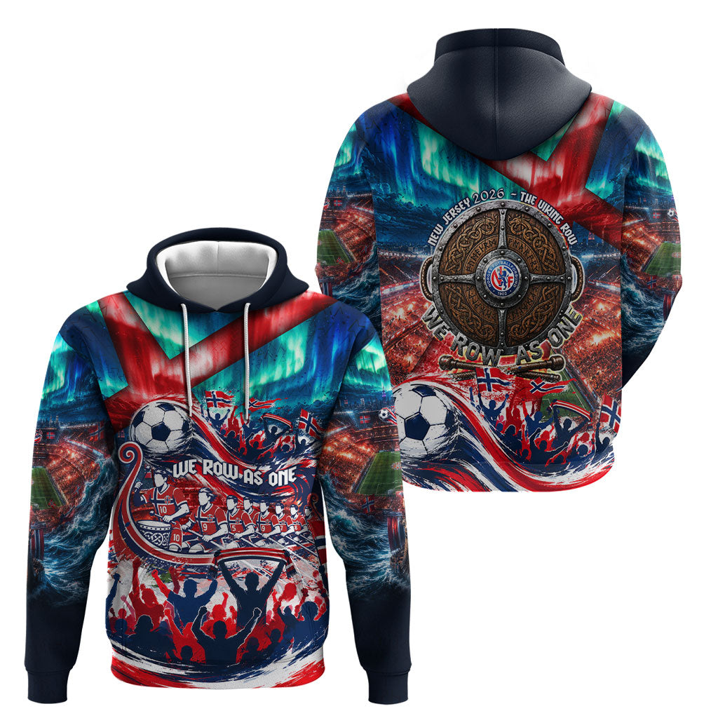 Norway Football Viking Row Hoodie Viking Shield Aurora Borealis Dynamic Art
